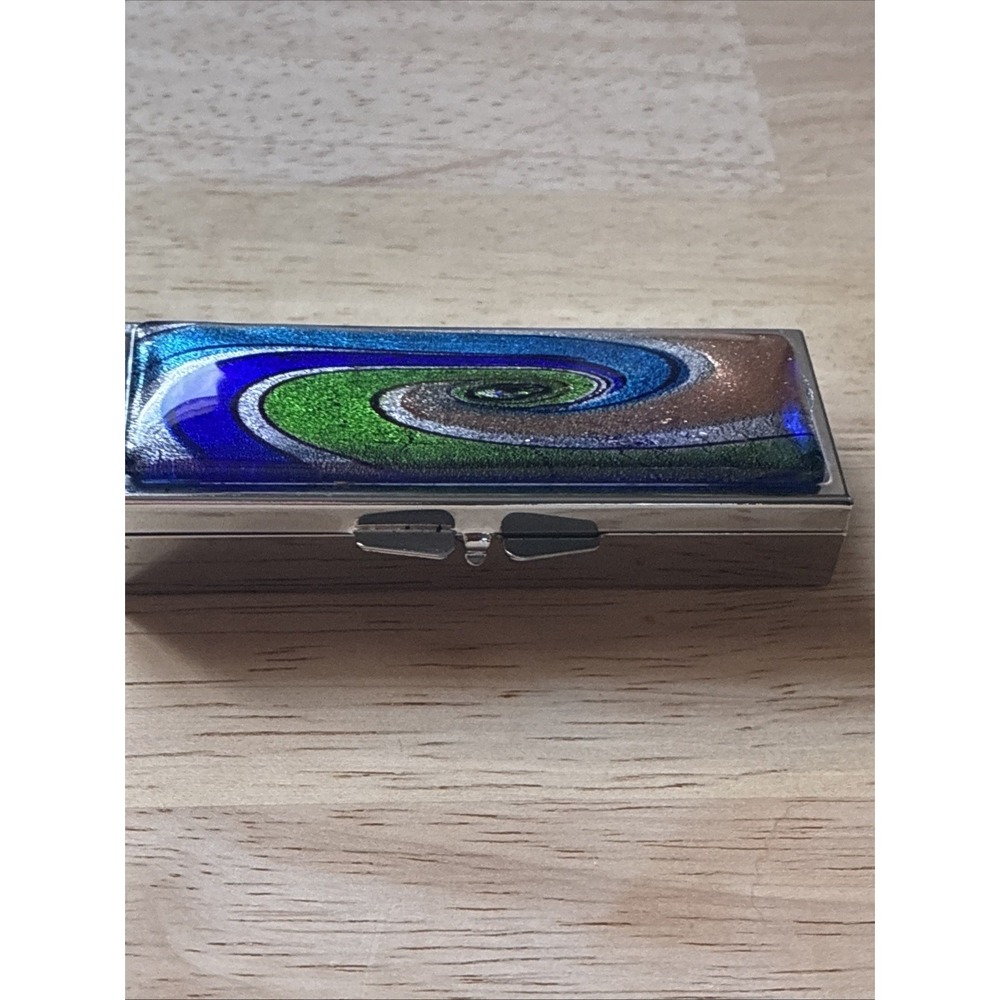 Vintage Pill Box Compact Multi Color  Swirl Pattern, MCM Rectangle W/ Mirror